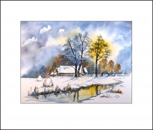 Wintertag im Spreewald, Aquarell, 40×50 cm, Nr. 373